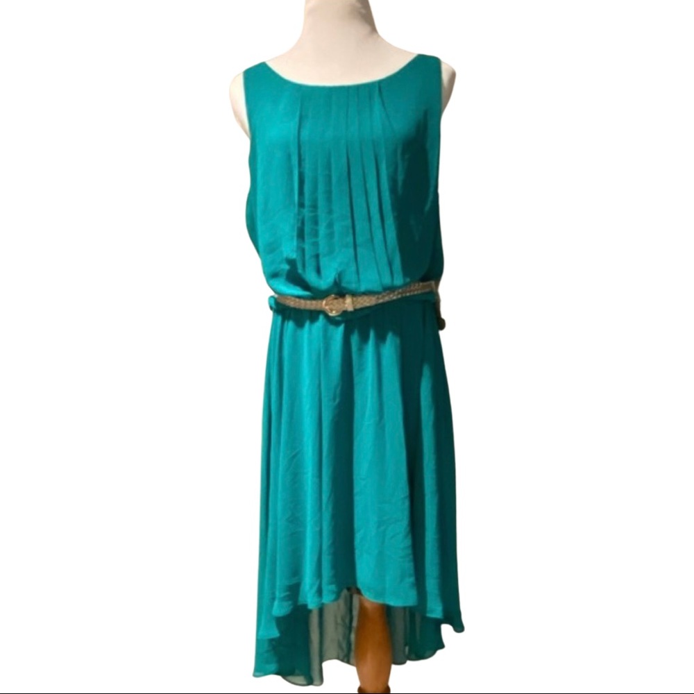 NWT | Bisou Bisou | Women’s Gold Belted Teal High Low Dress | Size 12